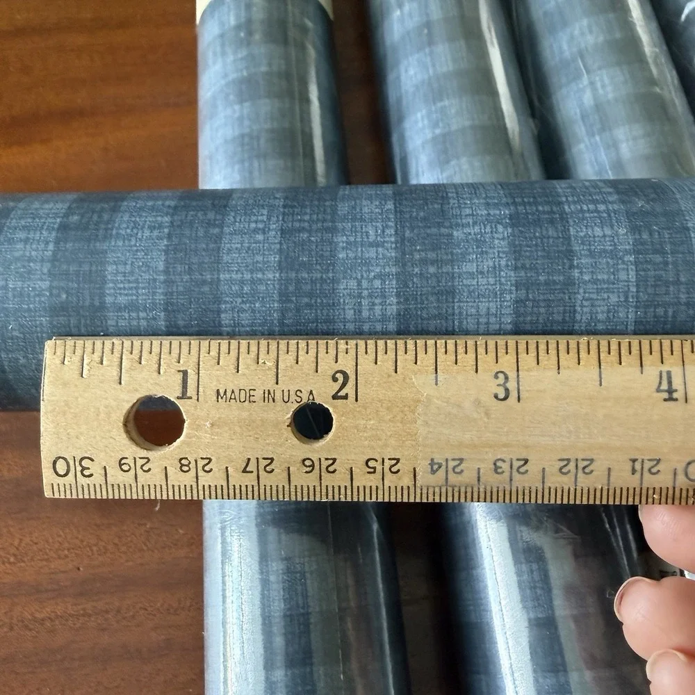 6 Rolls Vintage Brewster Blue Chambray Stripe Wallpaper BW-103-06 NOS Prepasted